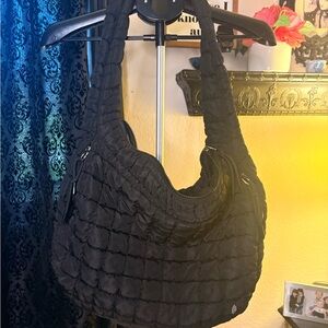 Free People Black Quilted Puffer Hobo Shoulder Bag